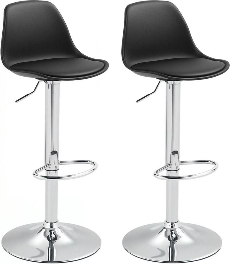 Sweiko Barkruk Set van 2 360° draaibaar Verstelbare zithoogte 42 x 38 x 82-104 cm Zwart