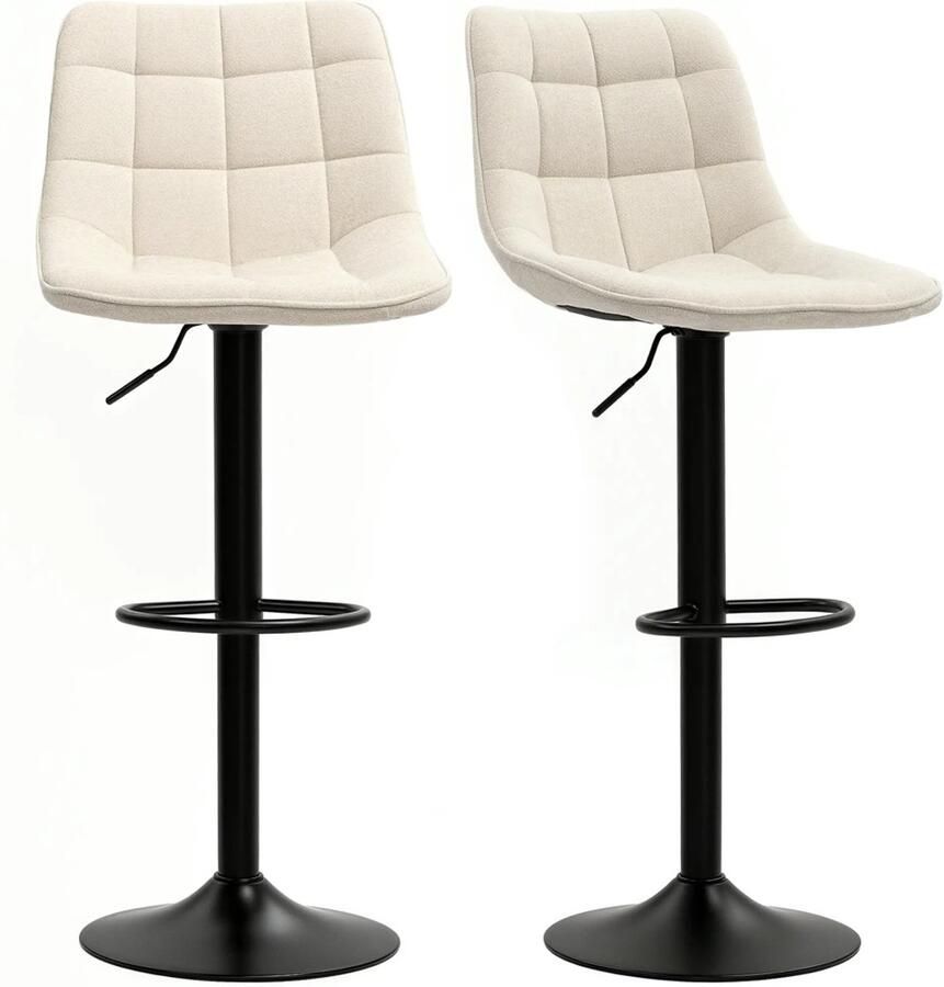 Sweiko Barkruk Set van 2 360° draaibaar Verstelbare zithoogte Met voetsteun Beige