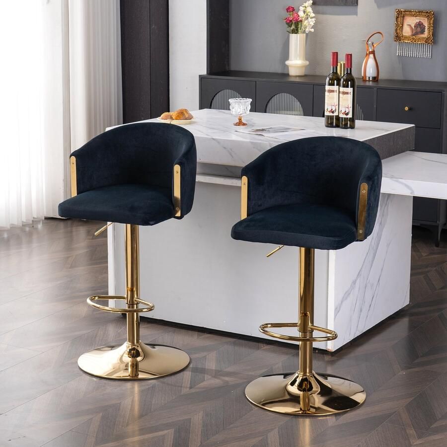 Sweiko Barkruk Set van 2 Draaibaar Verstelbare zithoogte Metalen onderstel Zwart