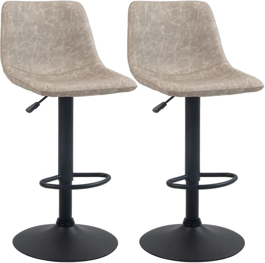 Sweiko Barkruk Set van 2 Verstelbare zithoogte 360° draaibaar Kunstleer Beige