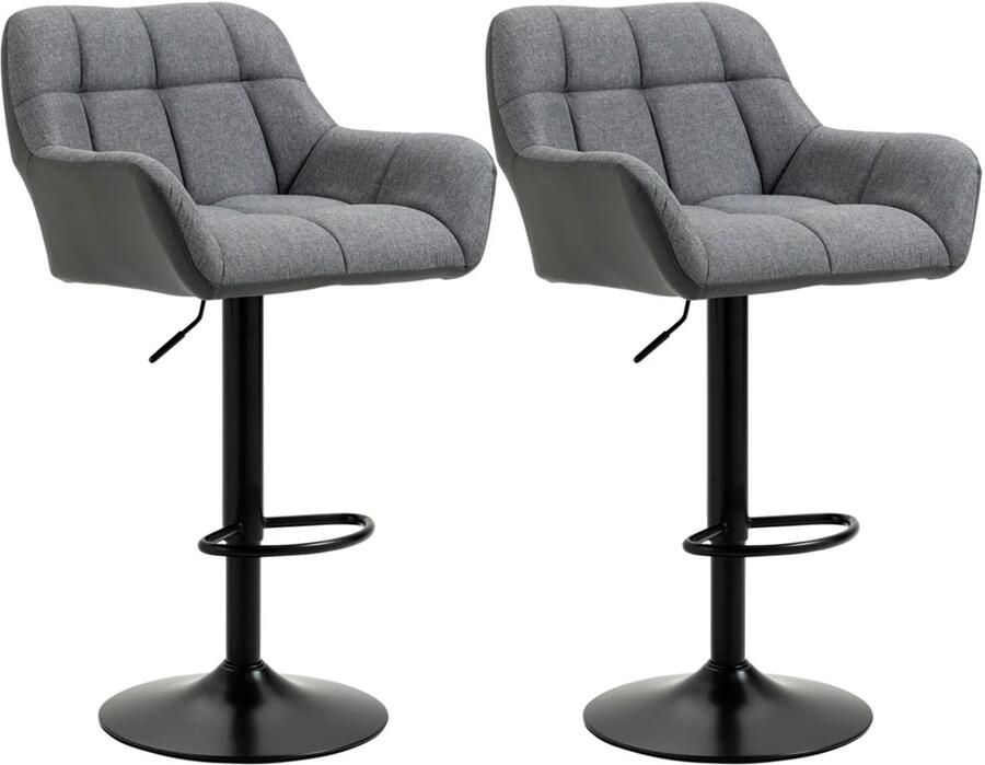 Sweiko Barkruk Set van 2 Verstelbare zithoogte Kunstleer + linnen Grijs