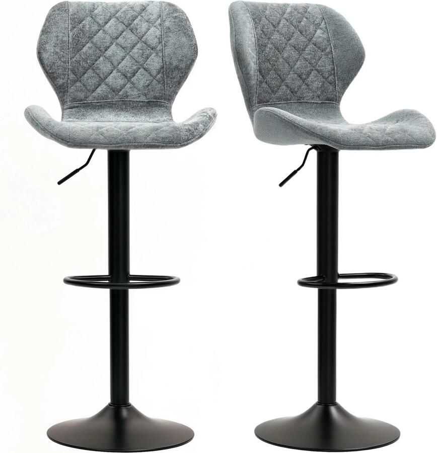 Sweiko Barkruk Set van 2 Verstelbare zithoogte Met voetsteun 360° draaibaar Grijs