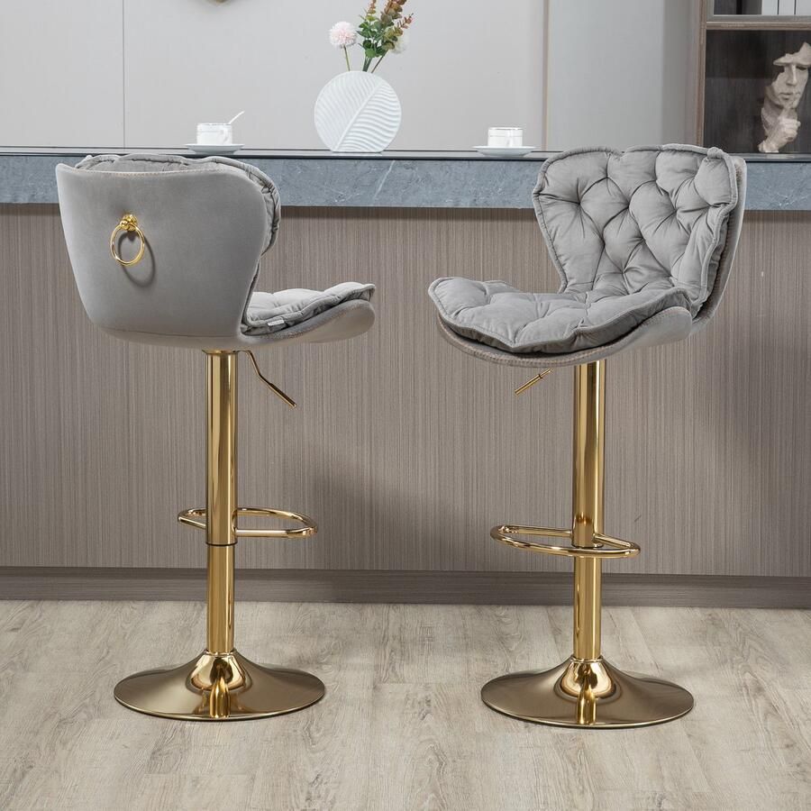 Sweiko Barstoelen Restaurant draaibare barkrukken 360° draaibaar set van 2 verstelbare aanrechthoogte stoelen met voetenbanken 2 stuks set Grijs