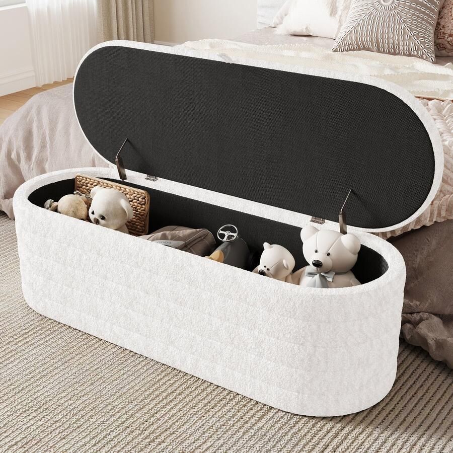 Sweiko Bedbank met opbergruimte Gestoffeerde poef Bankenkruk Teddy Wit