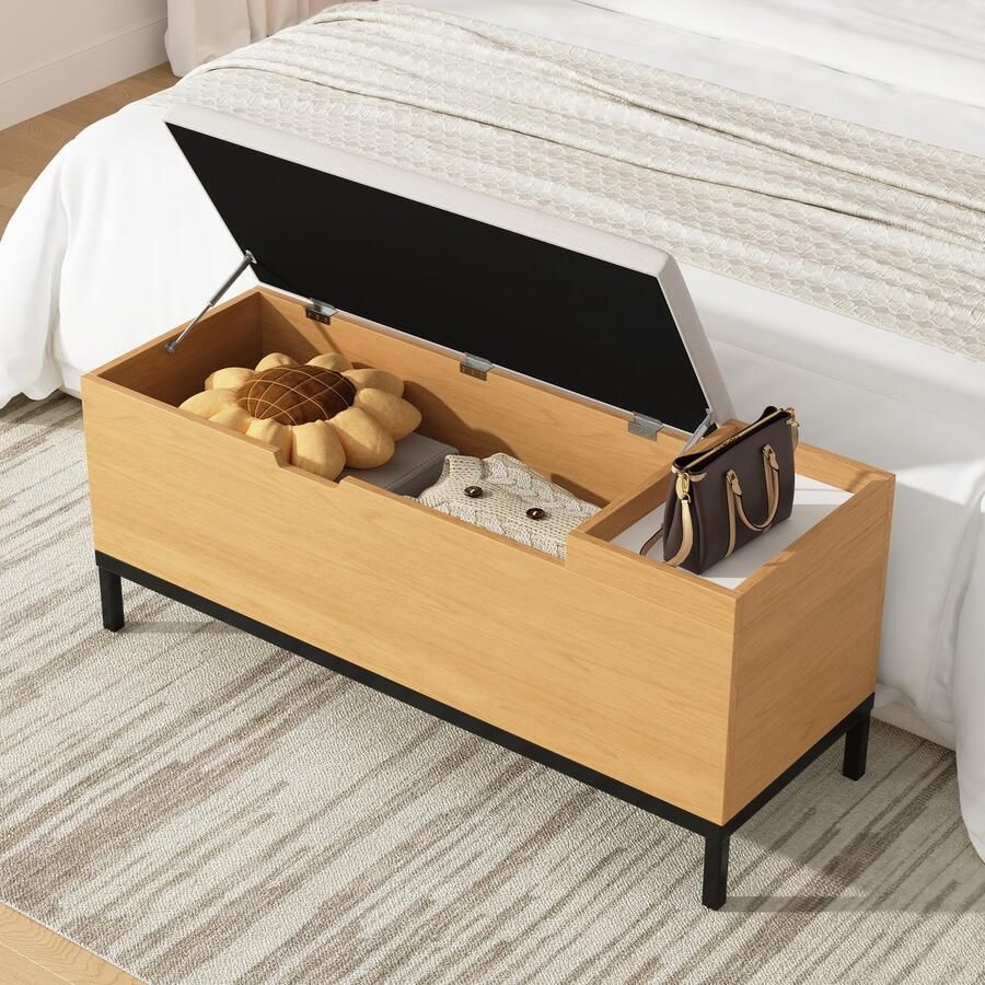 Sweiko Bedbank Opbergbank Opbergkast Schoenenbank 115 × 49.5 × 40 cm Natuurlijke