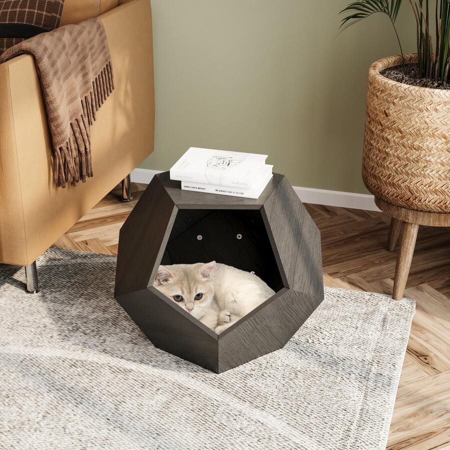 Sweiko Bijzettafel Huisdierenmeubels Kattenhuis MDF Zwart Bruin