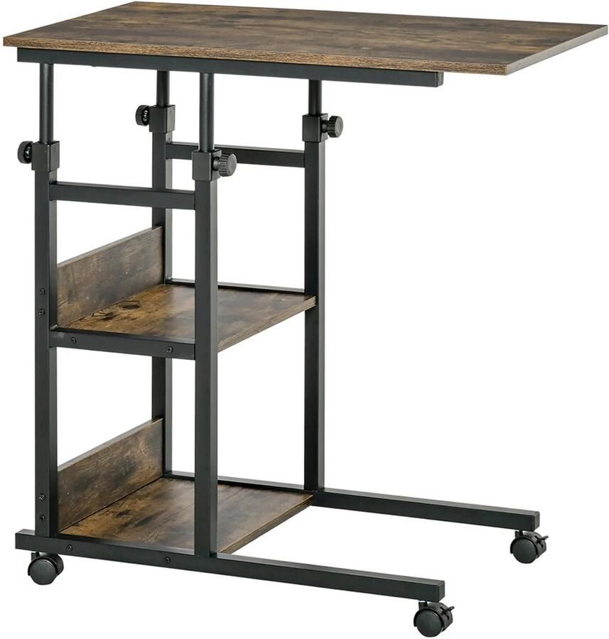 Sweiko Bijzettafel met Wielen Hoogte verstelbaar 2 planken 80x40x72 82 cm Donkerbruin