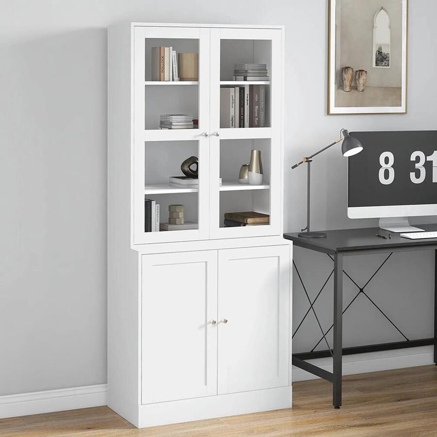 Sweiko Boekenkast Vitrinekast Glazen deuren 76 × 40 × 178.5 cm Wit