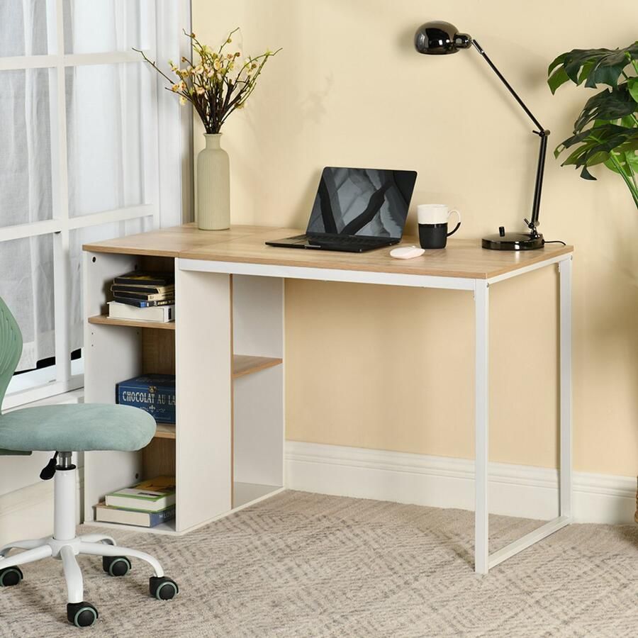 Sweiko Bureau 120*55cm Moderne stijl met 3 planken Eiken + wit