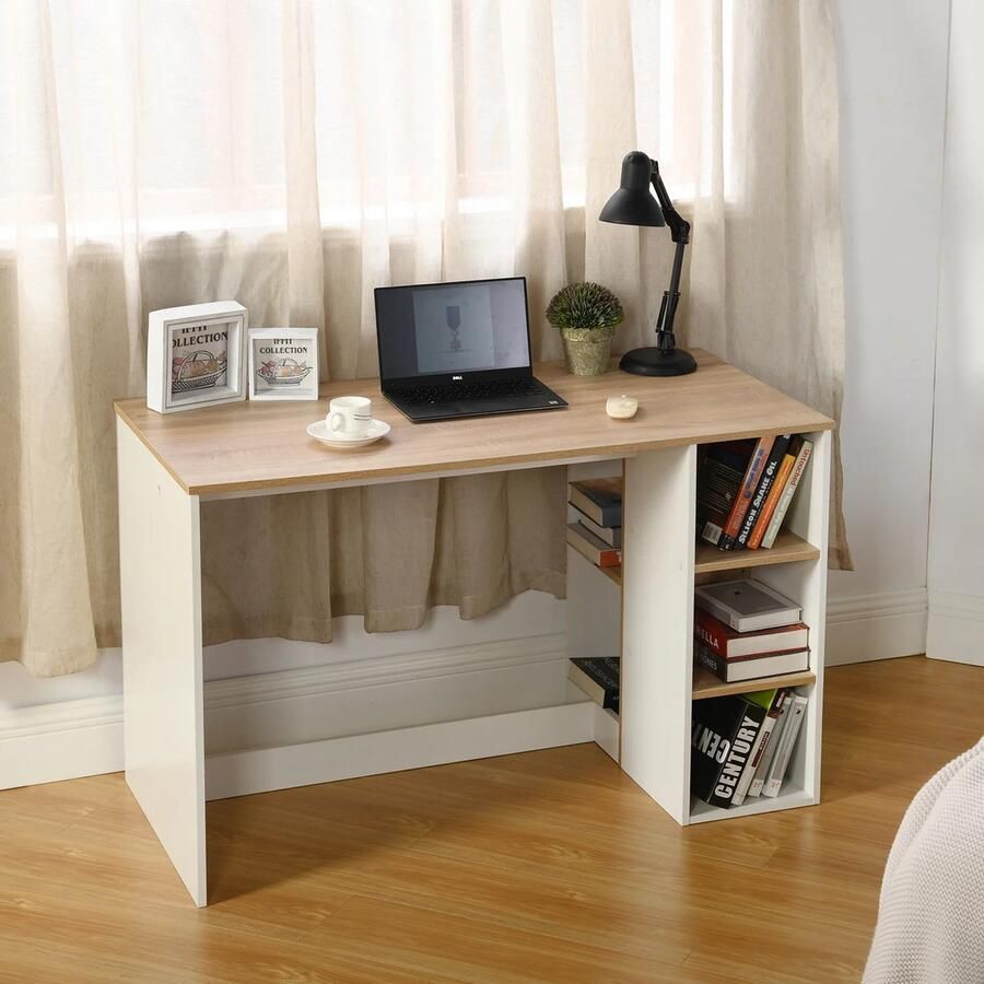 Sweiko Bureau 120*60cm Moderne stijl met 3 planken Eiken + wit