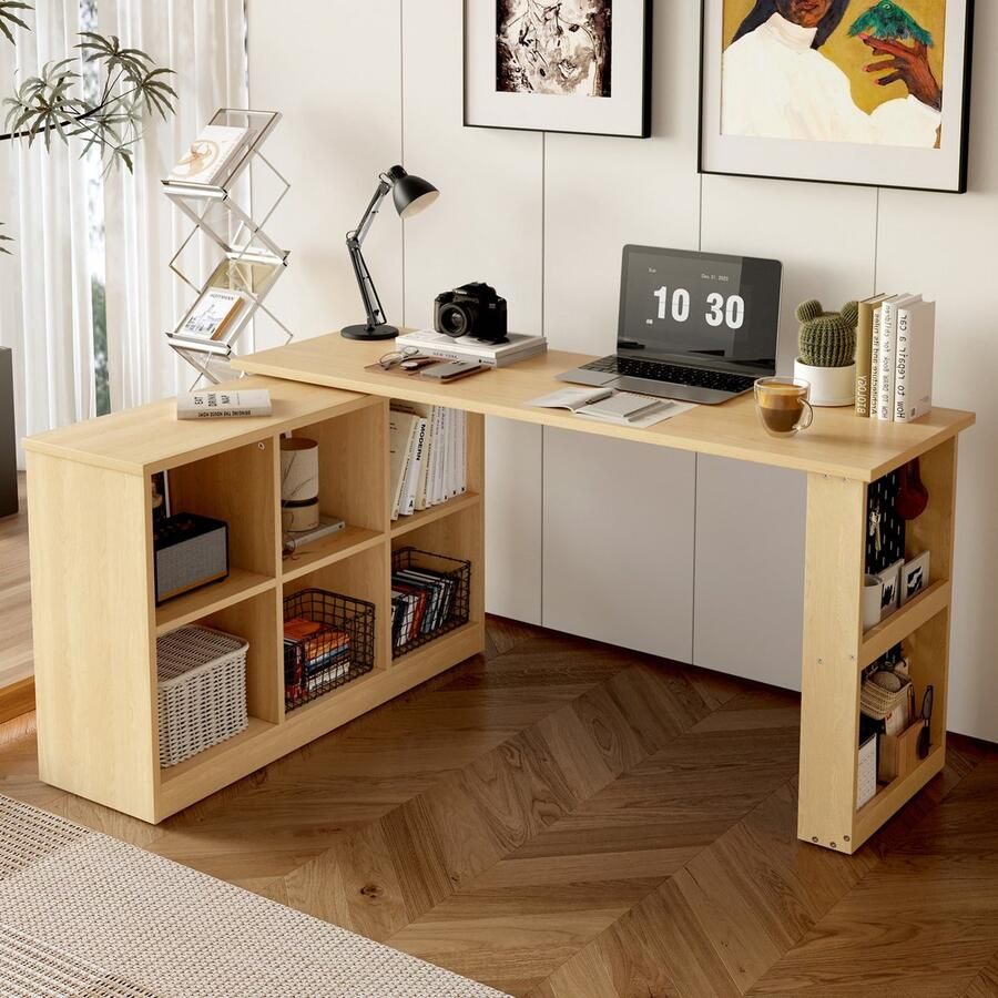 Sweiko Bureau 140 x 104 x 75 cm Opbergkast Opbergrek Verstelbaar Natuurlijk