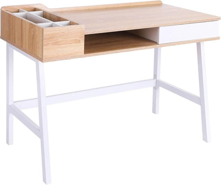 Sweiko Bureau 6 opbergvakken met Lades Natuurlijke stijl 100 x 55 x 81.5 cm