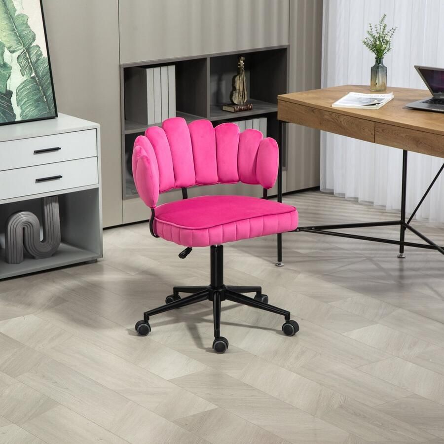 Sweiko Bureaustoel 360° Draaibaar Zithoogte verstelbaar Fluweel Roze