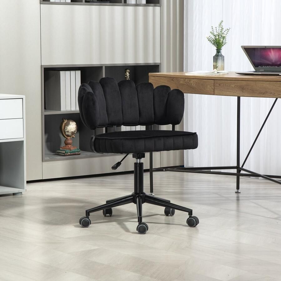 Sweiko Bureaustoel 360° Draaibaar Zithoogte verstelbaar Fluweel Zwart