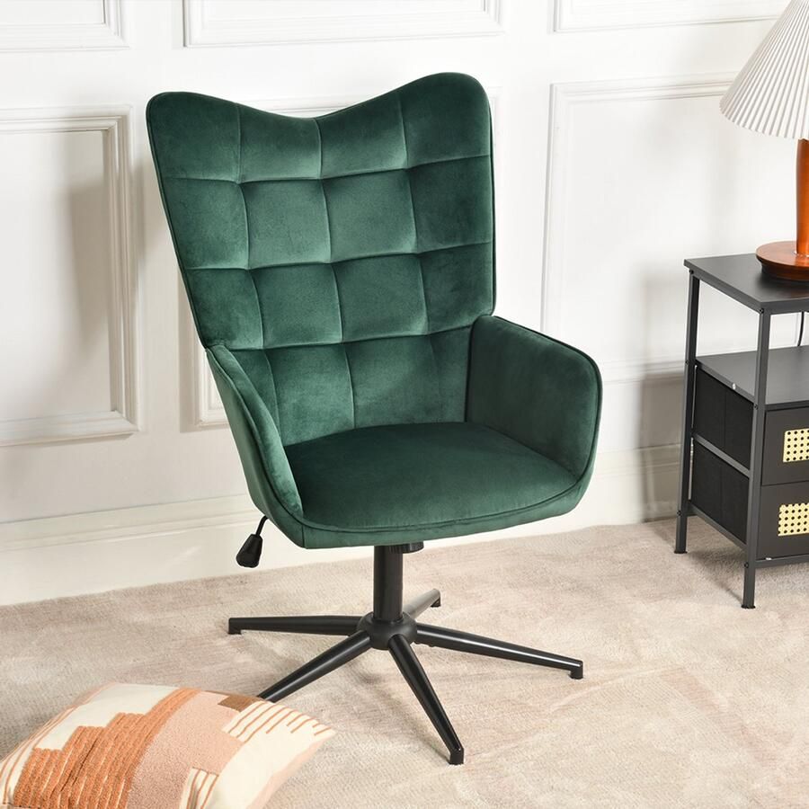 Sweiko Bureaustoel Fauteuil Scandinavische stijl 360° rotatie fluweel Groen