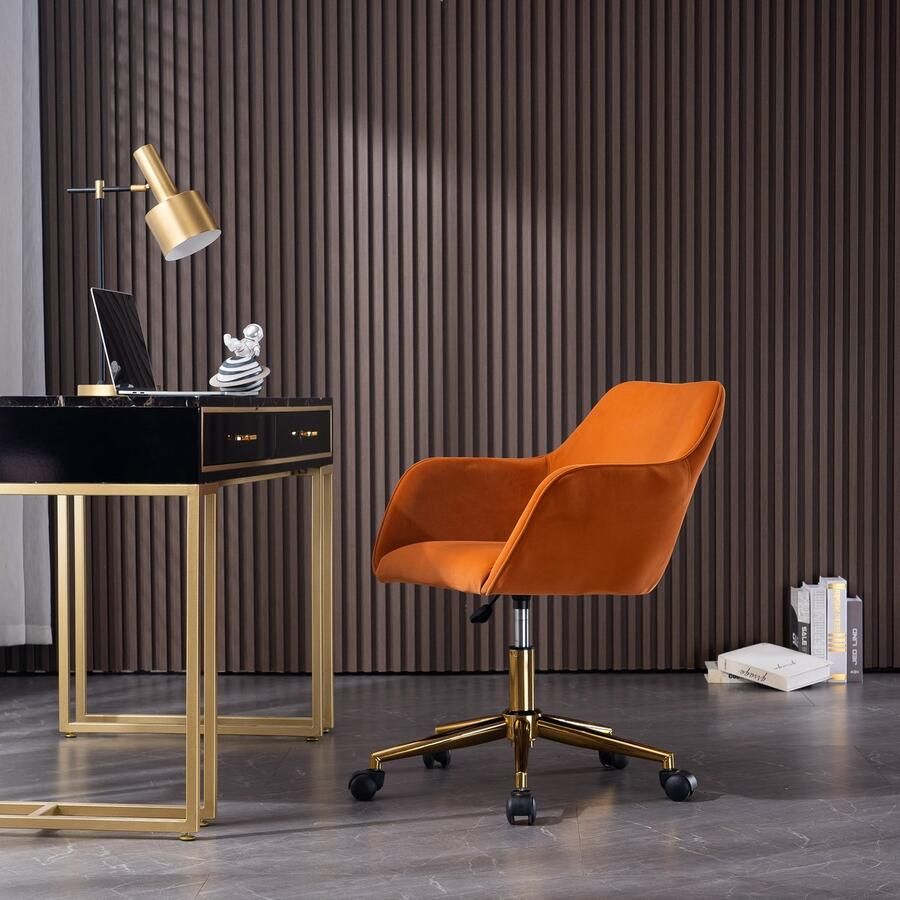 Sweiko Bureaustoel Hoogte verstelbaar Velvet Gouden stoelpoten Oranje