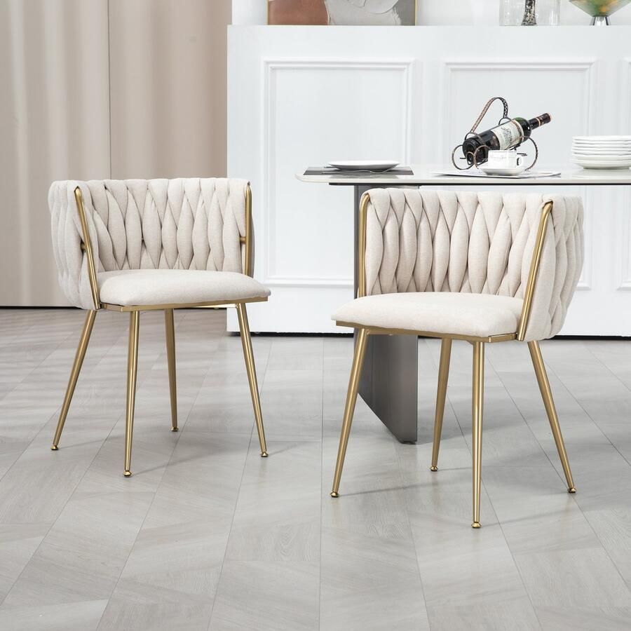 Sweiko Casual Eetkamerstoel Linnen gestoffeerde stoel (ijzeren voeten) 2pcs set