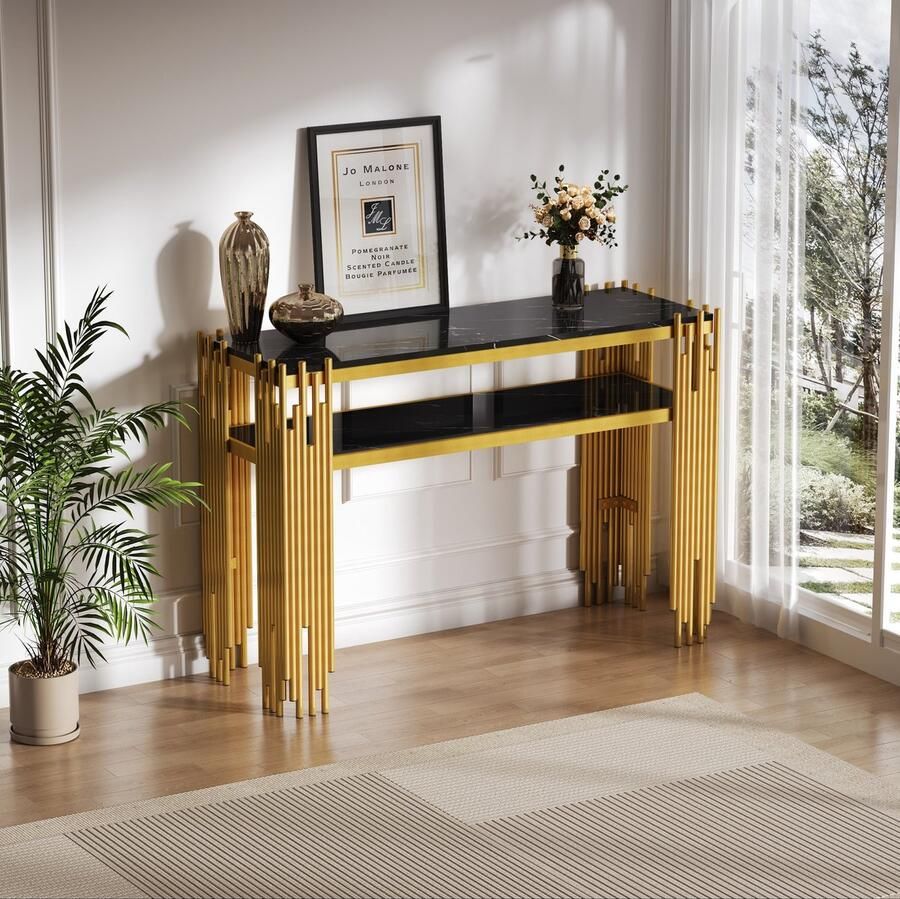 Sweiko Console Hoogglans bijzettafel MDF Draagvermogen 40 kg Zwart