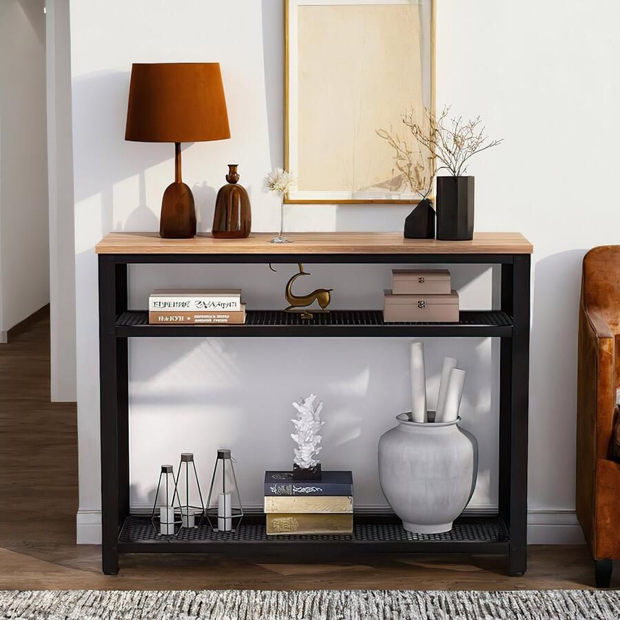 Sweiko Console tafel Bijzettafel Vloer tot Plafond tafel met 2 mesh frames Industriële stijl geschikt voor woonkamer Gangen Slaapkamers