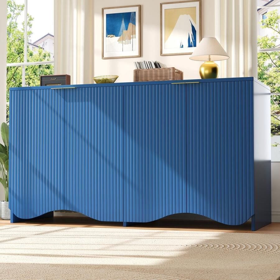 Sweiko Dressoir 140×40×85 cm Buffet Verticaal patroon Golfontwerp Blauw