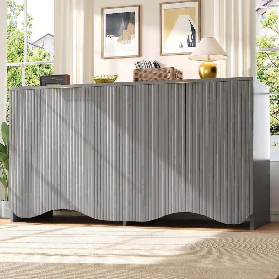 Sweiko Dressoir 140×40×85 cm Buffet Verticaal patroon Golfontwerp Grijs