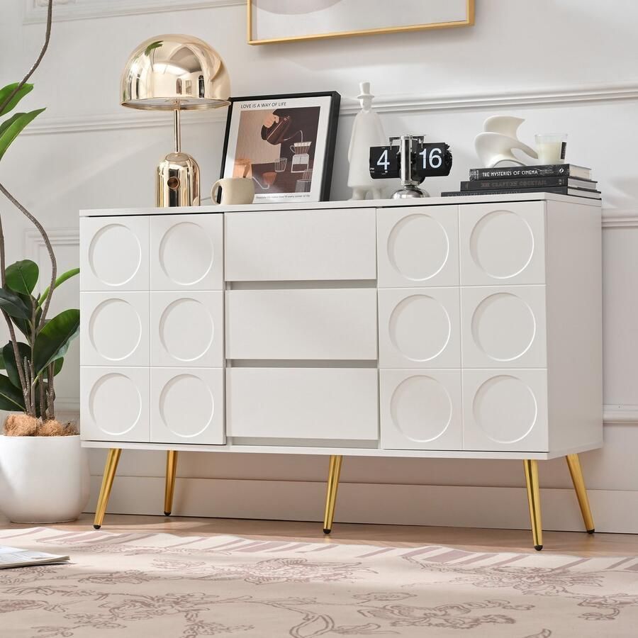 Sweiko Dressoir 3 laden + 2 deuren Verstelbare legplanken Kantelbeveiliging Wit