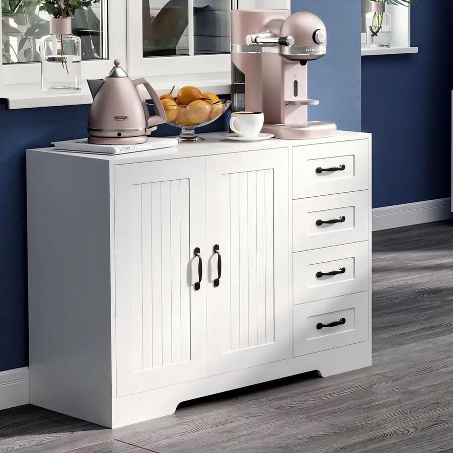 Sweiko Dressoir 4 lades 2 deuren 105 cm x 40 cm x 76 cm Wit