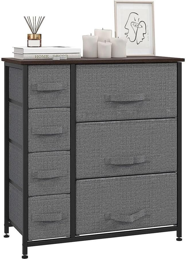 Sweiko Dressoir Ladekast 7 lades Metalen frame 63.5 x 30 x 71 cm Donkergrijs