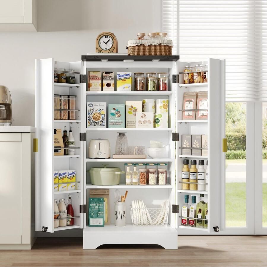 Sweiko Dressoir LED-sensorverlichting Dubbele deuren Verstelbare planken Wit