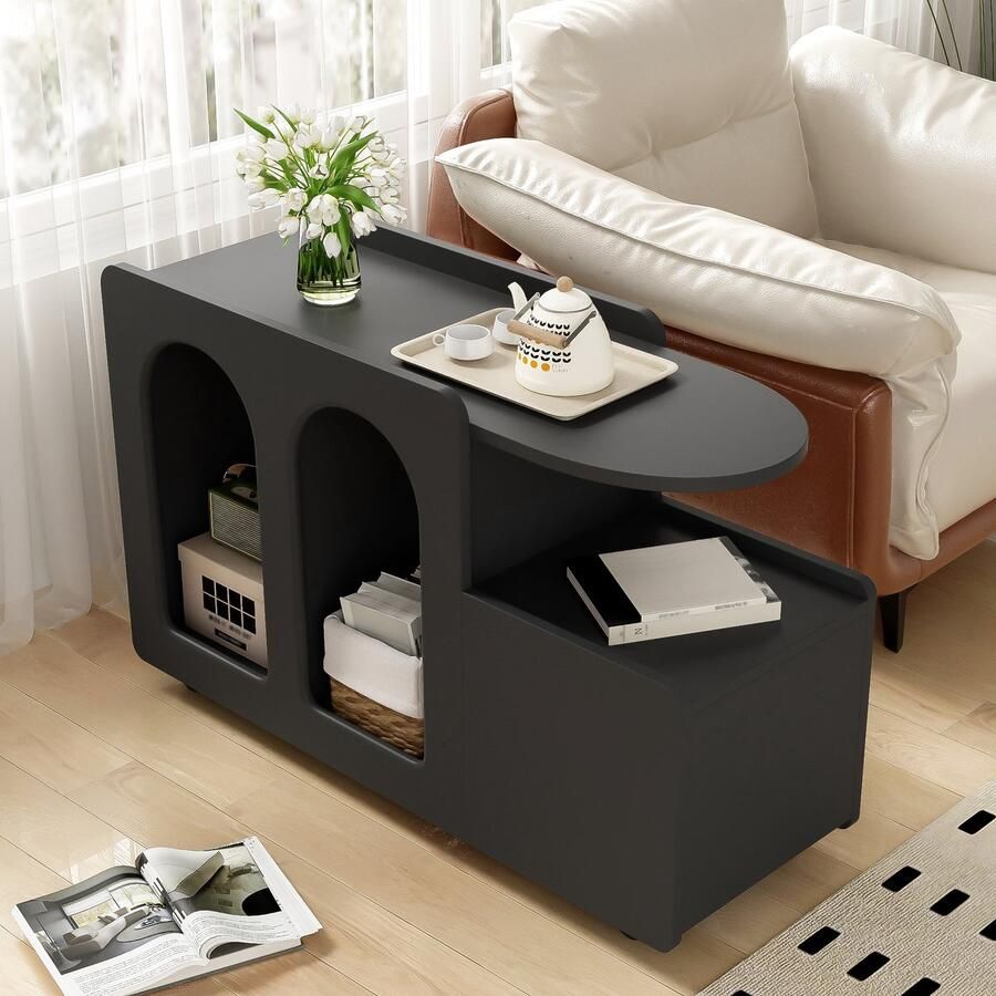 Sweiko Dressoir op wielen multifunctionele opbergwagen 82 cm breed eenvoudig koepelvormig ontwerp zwart