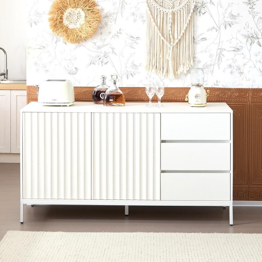 Sweiko Dressoir Verstelbare Legplanken 3 Laden Wit