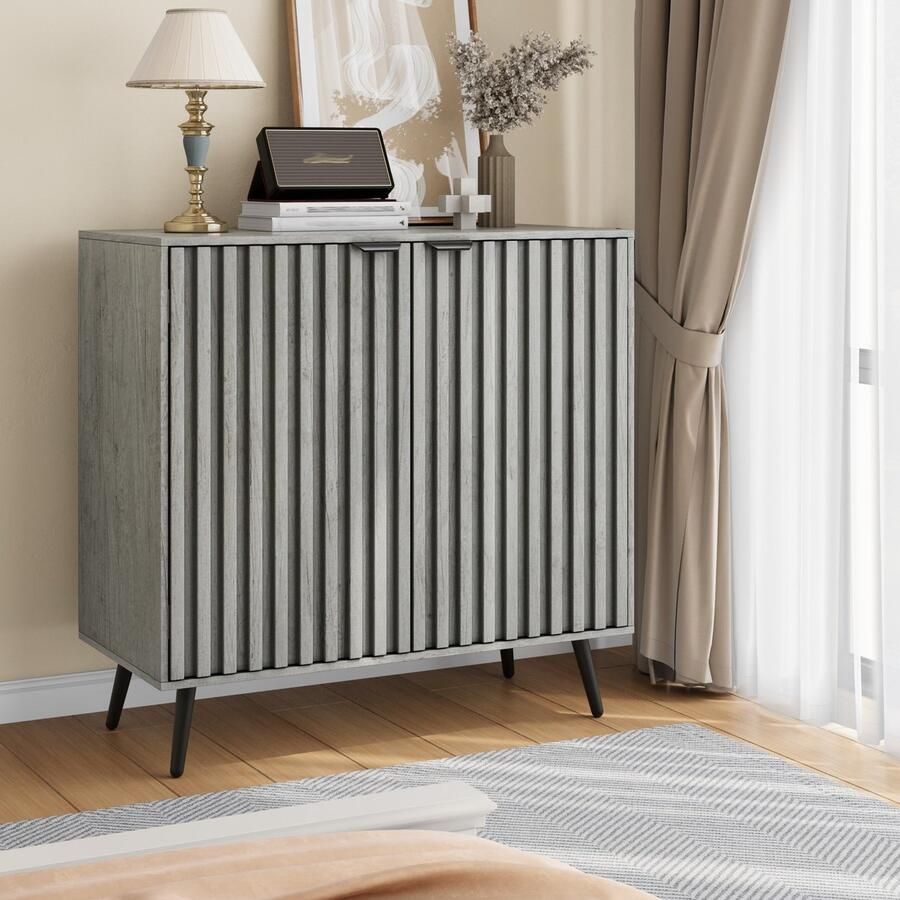 Sweiko Dressoir Verstelbare Planken Buffet Houten Opbergkast Grijs