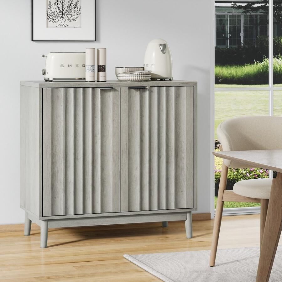 Sweiko Dressoir Verstelbare Planken Buffet Houten Opbergkast Grijs