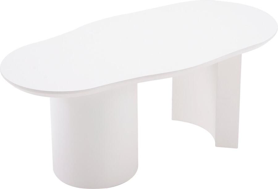 Sweiko Duurzame en Stevige 100 Centimeter Lange Witte Onregelmatige Salontafel Gemaakt van hoogwaardig medium density vezelplaat met een verfafwerking en delicate touch voorzien van een onregelmatig en elegant gebogen tafelblad