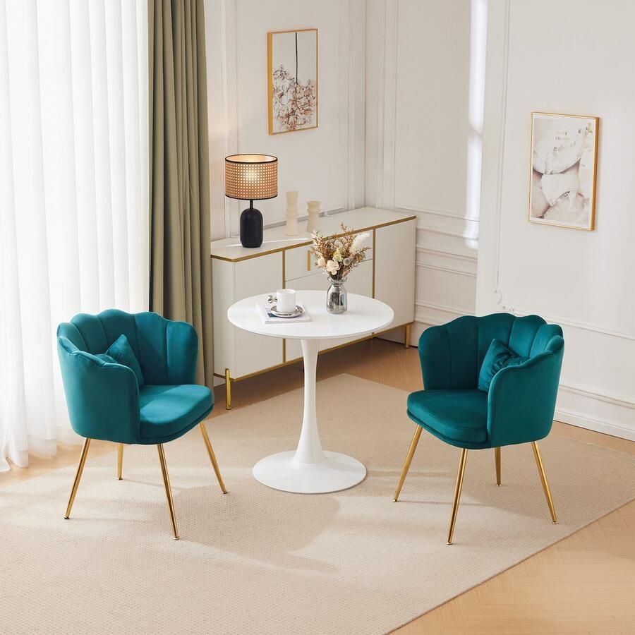 Sweiko Een set van 2-moderne Fluwelen Woonkamer Stoelen Badkamerstoelen Bloemblaadjes ondersteund kussens vergulde metalen poten en vlindermatten geschikt voor slaapkamers en eetkamer Groen