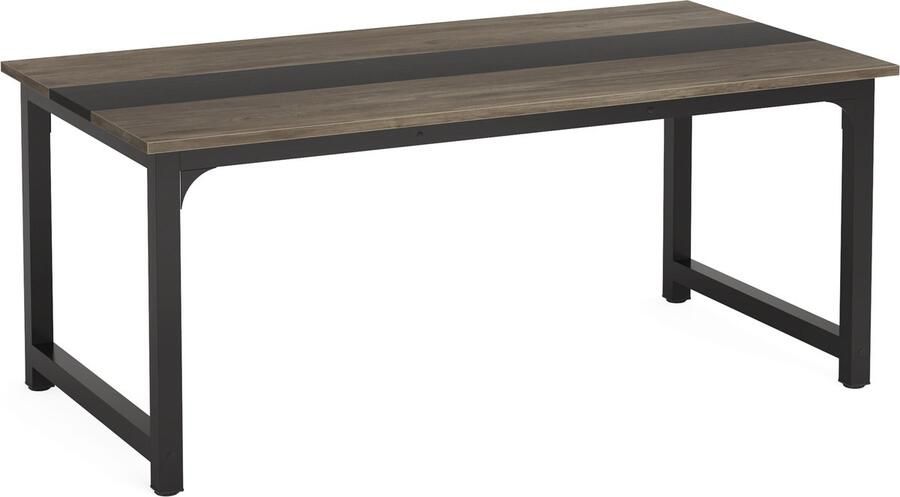 Sweiko Eenvoudige Vergadertafel Bureau Rechthoekige vergadertafel computerbureau gecombineerd met landelijke Bruine en Zwarte houten planken