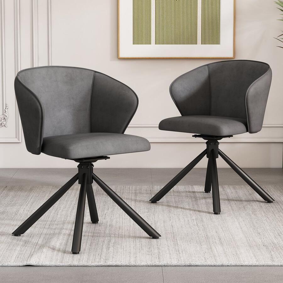 Sweiko Eetkamerstoel Draaibaar PU materiaal 2-delige set modern en minimalistisch temperament comfortabel flexibel en slijtvast Grijs