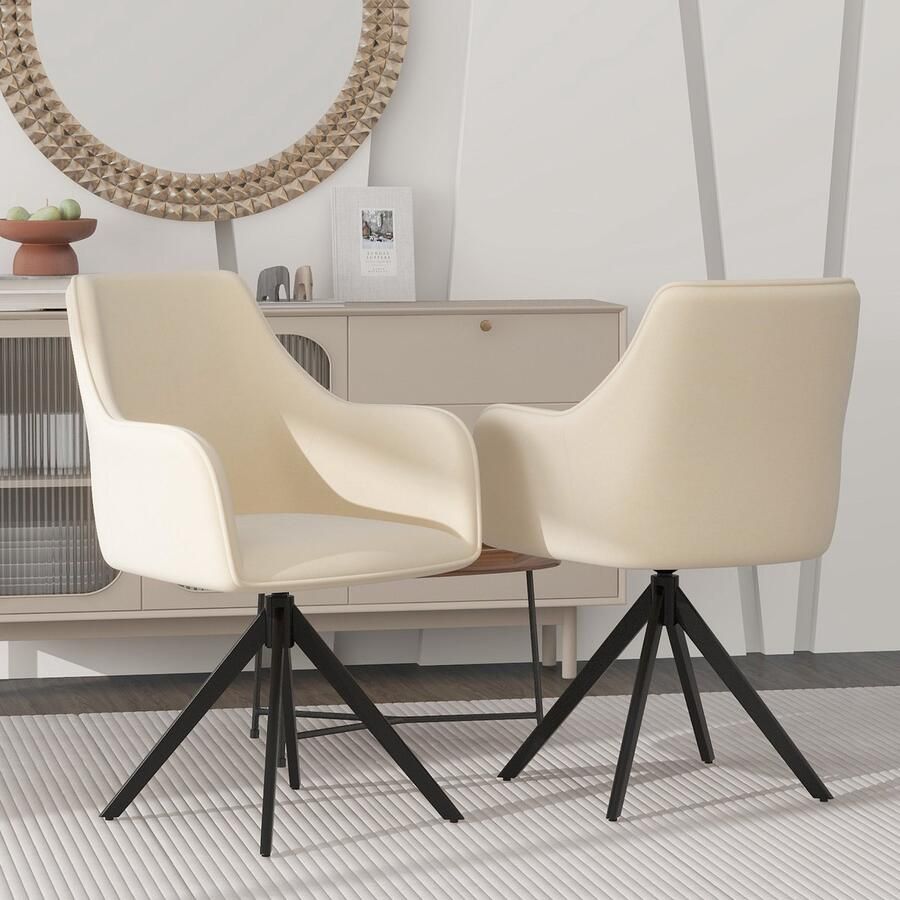 Sweiko Eetkamerstoel Set van 2 360° Draaibaar Fluweel Fauteuil Beige