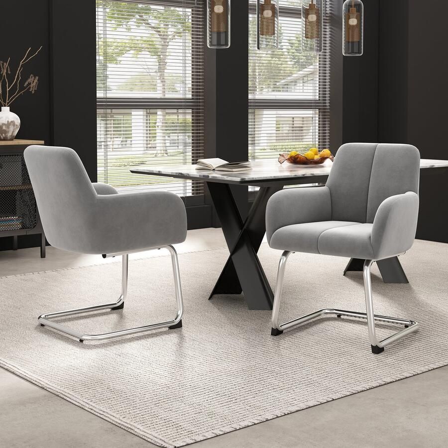 Sweiko Eetkamerstoel Set van 2 Fauteuil Fluweel Grijs