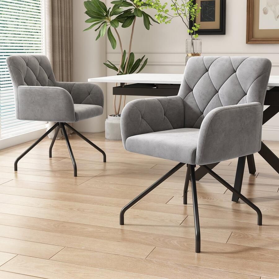 Sweiko Eetkamerstoel Set van 2 Fauteuil Metalen poten Fluweel Grijs