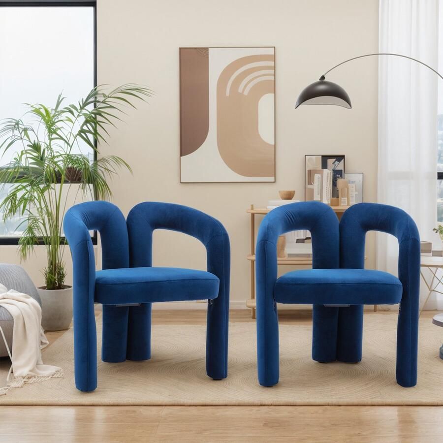 Sweiko Eetkamerstoel Set van 2 Fluweel Blauw