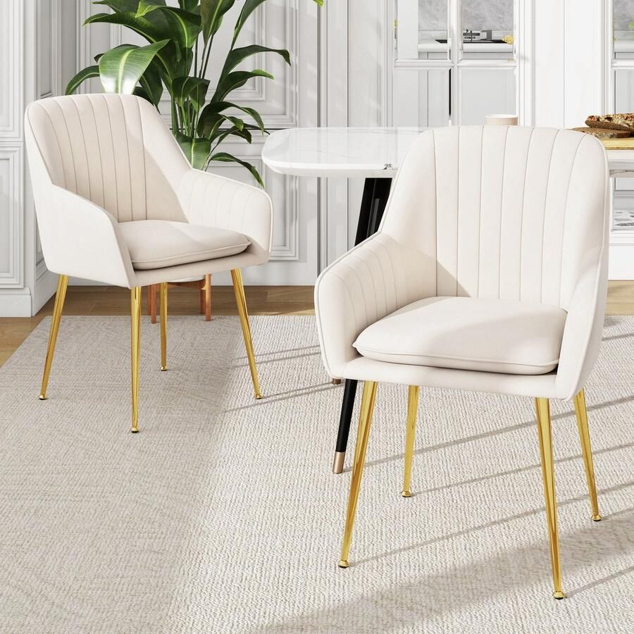 Sweiko Eetkamerstoel Set van 2 Fluweel Metalen poten Beige