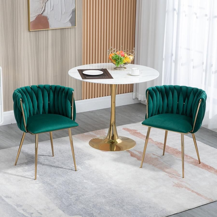 Sweiko Eetkamerstoel Set van 2 Fluwelen stof Metalen poten Groen