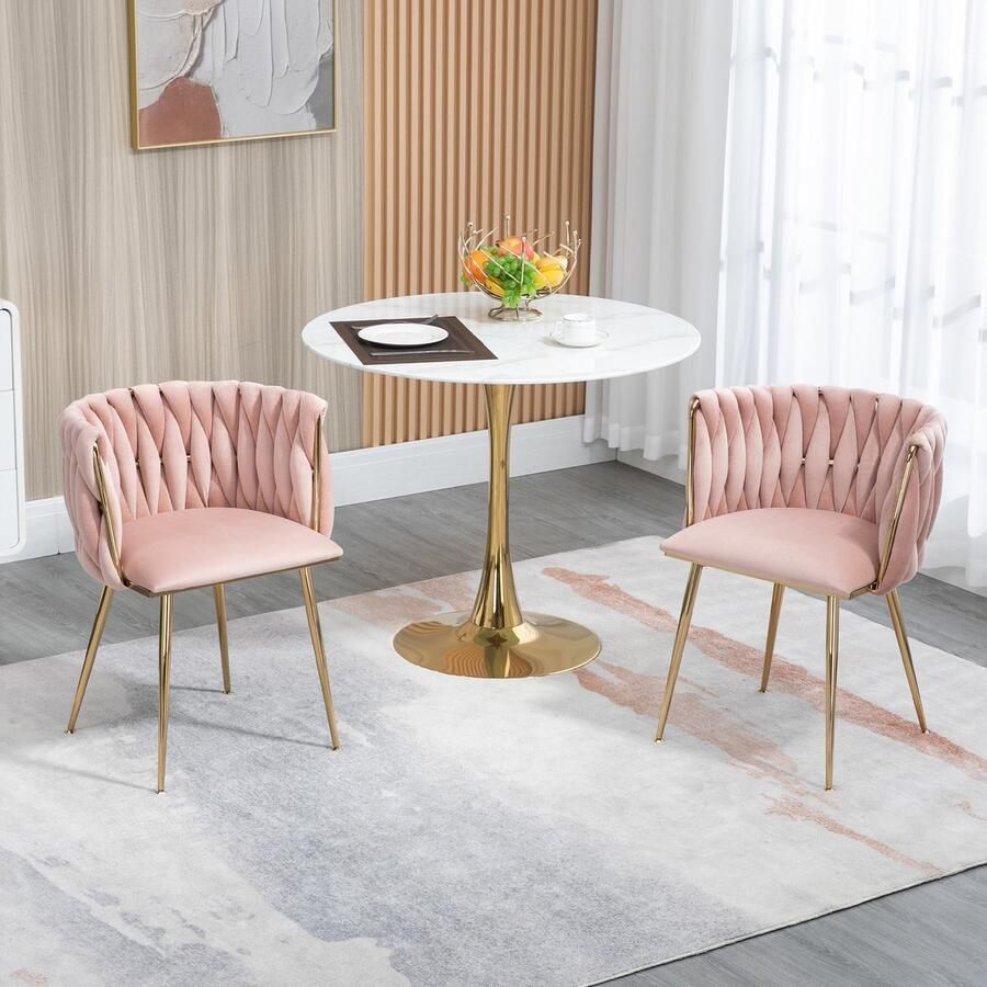 Sweiko Eetkamerstoel Set van 2 Fluwelen stof Metalen poten Roze