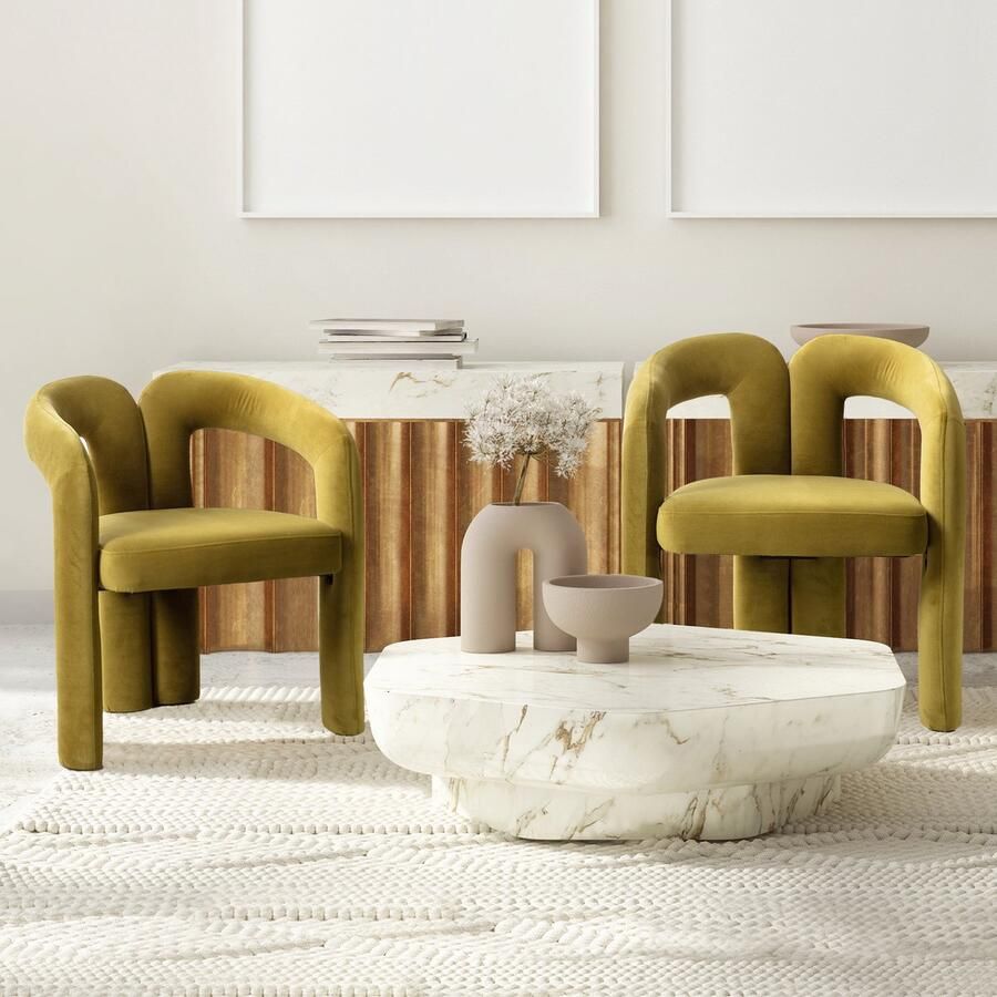 Sweiko Eetkamerstoel Set van 2 Fluwelen stof Olijfgroen