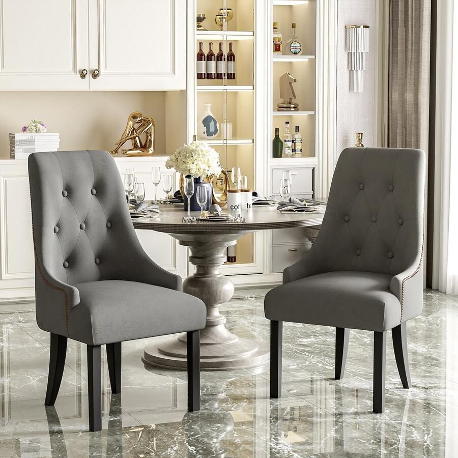 Sweiko Eetkamerstoel Set van 2 Fluwelen stof Rubberhouten poten Grijs