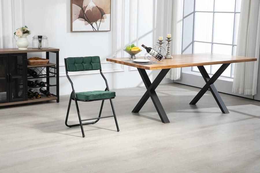 Sweiko Eetkamerstoel Set van 2 Inklapbare stoel Geen montage vereist Velvet Groen