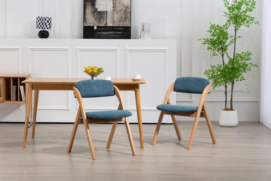 Sweiko Eetkamerstoel Set van 2 klapstoelen Stapelbaar Massief houten poten Afneembare hoes Blauw