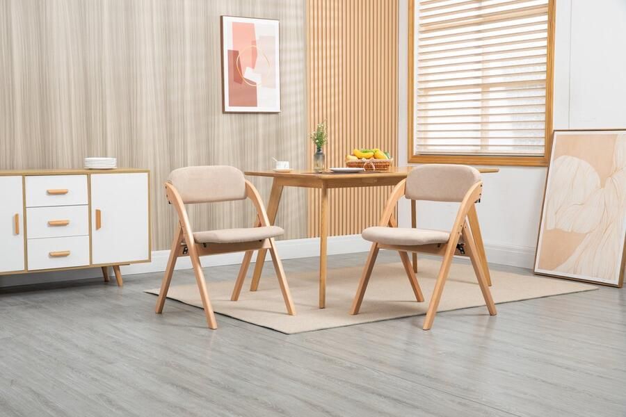 Sweiko Eetkamerstoel Set van 2 klapstoelen Stapelbaar Massief houten poten Afneembare hoes Khaki