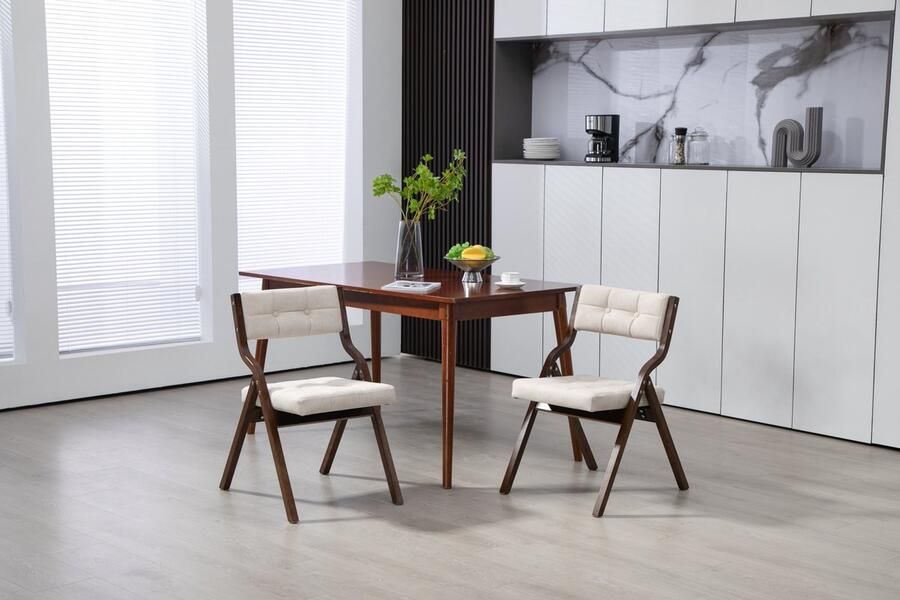 Sweiko Eetkamerstoel Set van 2 klapstoelen Stapelbaar Massief houten poten Crème